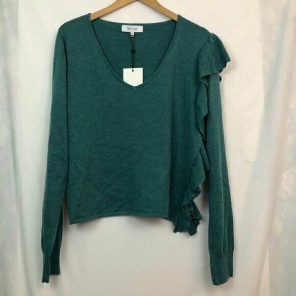 NEW JOHN JENN Asymmetrical Ruffle Sweater Teal Blue WOOL Etc Long Sleeve Medium - Picture 2 of 8